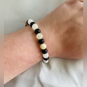 Handmade Marbled Afghan Jade & Polished Black Glass Bracelet